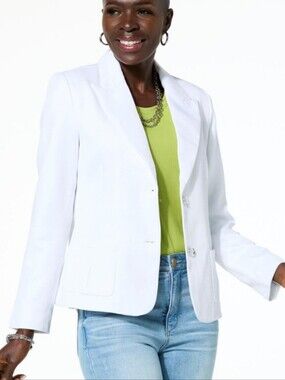 Jaclyn Smith White Tailored Blazer with Notch Pockets Crisp White Sz 10 Nwot